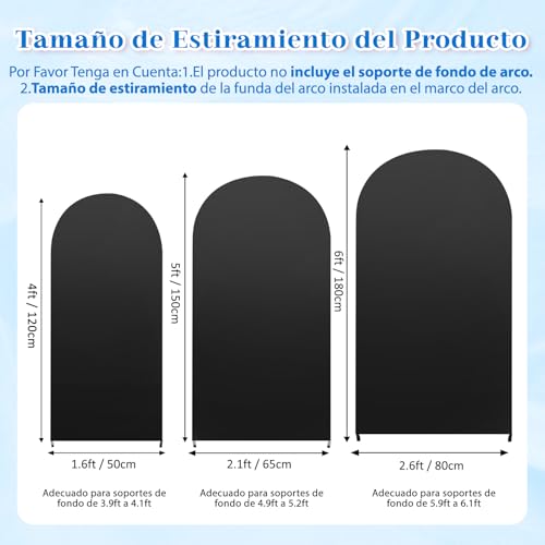 MEKOTRIN 3 Piezas de Fondo Cubierta de de Alta Elasticidad Espesar Fibra de Poliuretano Seda de Leche a Prueba de Decoloración para Fiestas de Boda (Negro, 4FT, 5FT, 6FT)