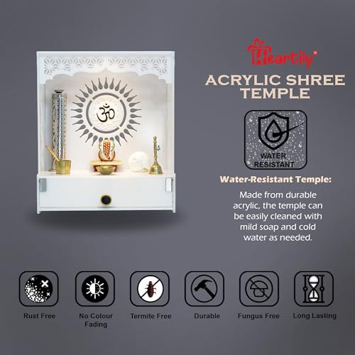 Heartily® Acrylic Shree Beautiful Pooja Stand for Home Mandir for Home Temple for Home and Office Puja Mandir for Home and Office Wall with LED Spot Light Product (H- 18, L- 16, W-8.75 Inch)