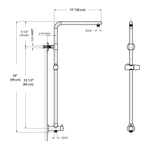 Blue Ocean 39â€ Stainless Steel SC5316 Retro-Fit Rain Shower System with Shower Head and Adjustable Slide Bar, Brushed Finish
