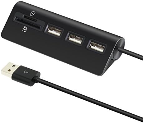 USB HUB, Alcey Bus-Powered USB 2.0 3-Port Aluminum Hub with 2-Slot Card Reader Combo,Black