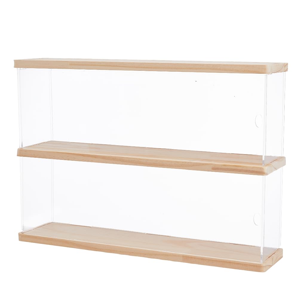 SUPERFINDINGS Acrylic Display Risers Stand 2 Tiers Display Case for Funko Pop Figures Wood Showcase Storage Box for Collections Display Holder, 39.5x9.7x27.45cm