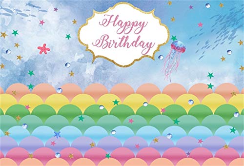Aofoto 7x5ft Happy Birthday Undersea Background Abstract Fish