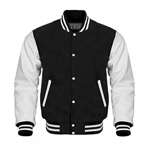 Design Custom Jackets Letterman Baseball Varsity Jacket White Leather Sleeves/Black (XXXL)