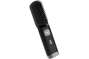 QEOWUO Cordless Hair Straightener Brush Portable on The go Comb for Travel 30s Fast Heating USB Rechargeable Dual Power Supply LCD Display with Pouch (Black)