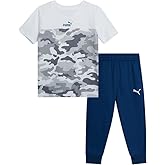 PUMA Toddler Boys Joggers Set - 2 Piece Short Sleeve TShirts and Active Fleece Joggers for Boys Athletic Set (18M-5T)