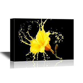 Canvas Wall Art - Closeup of Yellow Flower Petal with Color Splash - Gallery Wrap Modern Home Art | Ready to Hang - 12x18 inches