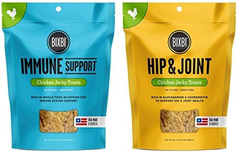 Bixbi Hip & Joint Chicken Jerky Dog Treats, 5 Ounces, and Bixbi Immune Support Chicken Jerky Dog Treats, 5 Ounces