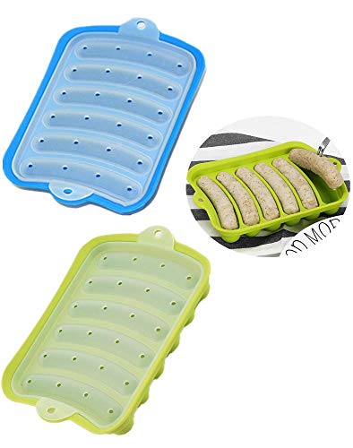 2 Pack Non-Stick Silicone Sausage Mold for Homemade Hot Dogs - DIY Hot Dogs - Hot Dog Mold for Oven and Microwave (Blue and green) - Thumbnail 7