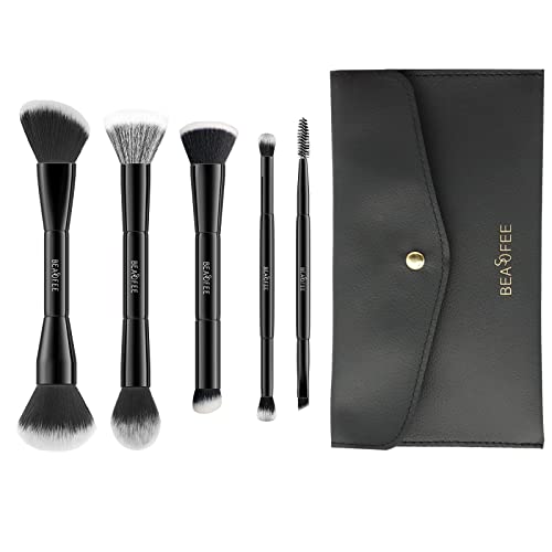 Makeup Brush Set 10 Make Up Brushes Set Professional Foundation Brush Synthetic Bristles Concealer Eyebrow Eyelash Spool Eyeshadow Eyeliner Powder Liquid Cream Blusher Brush with Make Up Brushes Pouch