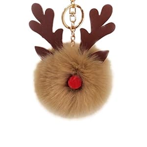 BESTOYARD Weihnachten Schlüsselanhänger Elch Rentier Pom Pom Schlüsselanhänger Tasche Ornament (Khaki)
