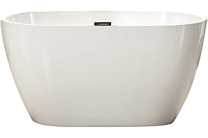 WOODBRIDGE 48" Acrylic Freestanding Bathtub Contemporary Soaking Tub, White Acrylic(Chrome Drain/Overflow),BTA1703-C-Drain&O