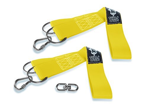 GrrillaStraps Tree & Patio Swing Mounting Straps for Hammocks, Bench, Spinner, Tire & Platform Swings (2 Straps with Safety Lock). Free Stainless Steel Rotating Loop Hook for Tire Swing (Yellow)
