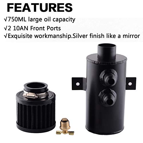ESPEEDER Universal 10AN Aluminum Baffled Oil Catch Can Brushed Reservoir Tank with Breather Filter 750ml Black