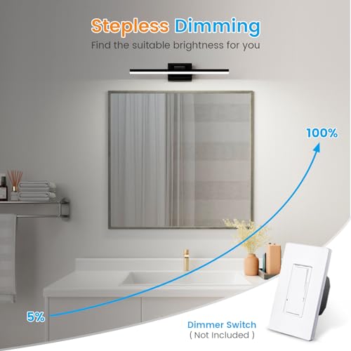 VOLISUN Modern Bathroom Vanity Light 24 inch, Rotatable, 14W Dimmable 5CCT Led Bathroom Light Fixture Over Mirror, Black Bar Vanity Light for Bathroom Mirror Restroom-ETL Certificated