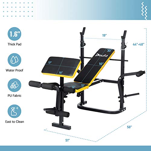 Adjustable Weight Bench with Squat Rack, Doufit WB04 Foldable Workout