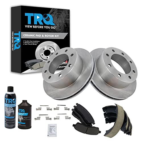 TRQ Rear Brake Pad & Rotor Kit with Chemical Kit Parking Brake Shoe Set at Amazon