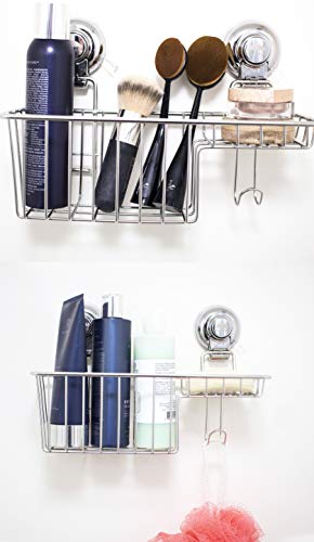 BlueHills Super Strong Premium Rust Proof Stainless-Steel Metal Suction Cup for Bathroom Kitchen Large Caddy, Soap Shampoo Makeup Spice Suction Cup Kitchen Caddy Organizer with Hooks, C002