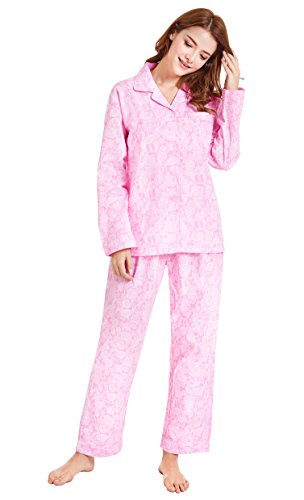 Women's 100% Cotton Pajamas, Long Sleeve Woven Pj Set Sleepwear from Tony & Candice (L=US (12-14), Pink Pattern)