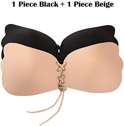 lifepot Women Adhesive Strapless Gel Silicone Push Up Invisible Bra 2 Pieces/Lot (Cup B( 32C/34A/34B/36B), 1Beige+1Black)