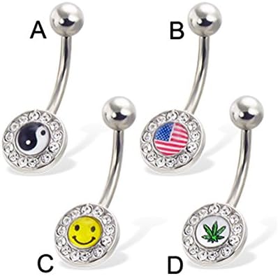 Jeweled Logo Belly Button Ring, A - Ying-Yang