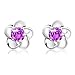 Voberry Newest Fashion 925 Sterling Silver Plated Rose Flower Shaped Austrian Crystal Stud Earrings for Women Ladies Gift (Purple 1)