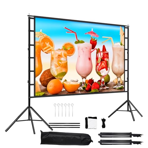 lejiada Projector Screen and Stand, 100'' Upgraded Large Projection Screen Anti Crease with Carry Bag for Party Home Movie Nights, Film Festivals, Business Presentations, Meetings,Outdoor
