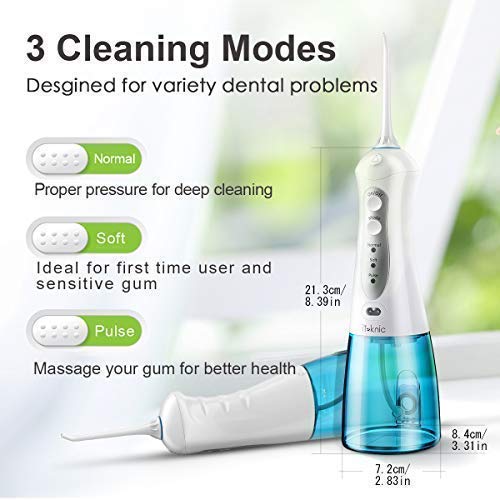 iTeknic Water Flosser for Teeth, 300ml Professional Cordless Dental Oral Irrigator with 5 Jet Tips Teeth Cleaner for Braces, 3 Modes, IPX7 Waterproof for Home Travel, USB Rechargeable