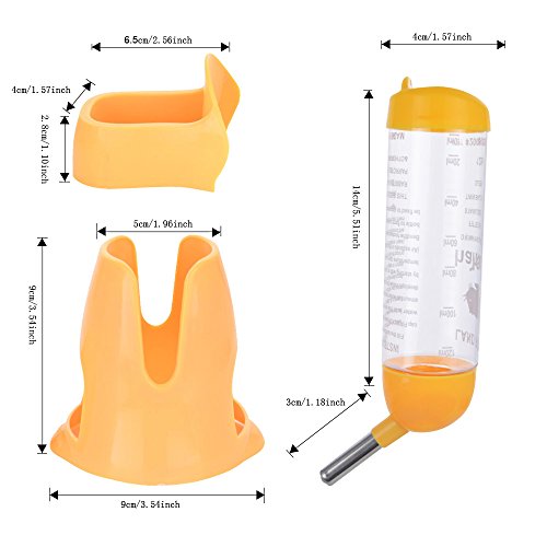 125ml Pet Water Bottle,Pet Drinking Bottle with Food Container Base Hut for Hamsters Small Animals Hanging Water Feeding Bottles Auto Dispenser (Yellow)