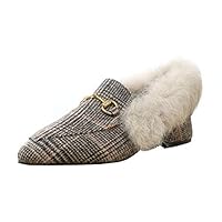 QINGMM Women Fashion Pointed Plush Shoes Autumn Winter Lining Warm Low Ankle Boots,Grid,39