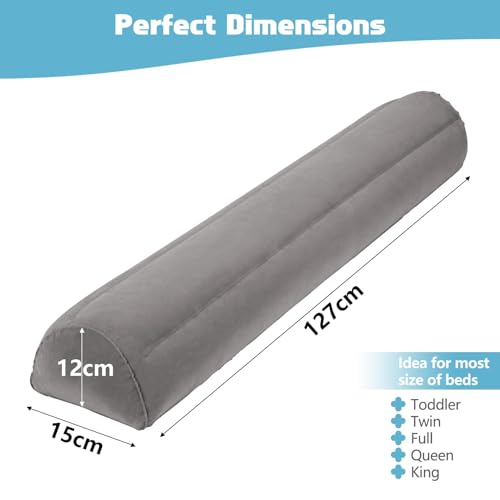 2Pack Inflatable Bed Rails for Toddlers, Non-Slip Soft Flocking Portable Travel Kids Bed Bumper for Full Queen King Size Beds, Grey 127 * 15 * 12cm