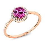 10K Rose Gold Diamond Engagement Ring Round Pink Created Sapphire (1.22 cttw, Size 8)