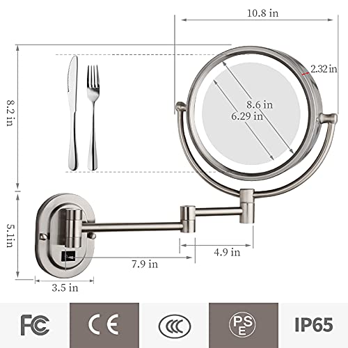 GURUN LED Lighted Wall Mount Makeup Mirror with 3X Magnification for