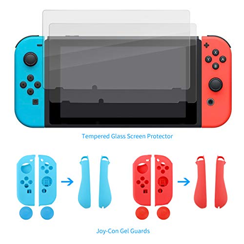 LINGSFIRE Switch Carrying Case for Nintendo Switch with Screen Protector and Car Charger, 10 Game Cartridges Protective Hard Travel Case for Switch Console Accessories