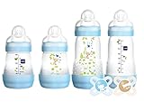 MAM Newborn Essentials "Feed & Soothe" Set (6-Piece), Easy Start Anti-Colic Baby Bottles, 0-2 Month Pacifier, Baby Shower Gifts for Baby Boy, Blue