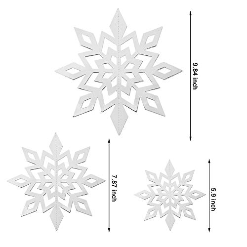 JOLLYSTYLE 12PCS Christmas Snowflake Hanging Decorations - Holiday/New Year/Winter Wonderland Party Supplies Favors 3D Glitter Large White Snowflakes