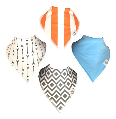 Baby Bandana Drool Bibs with Adjustable Snaps | 4-Pack Absorbent Cotton, Great Baby Gift for Boys by The Hamptons Baby (Boys Pattern & Solid)