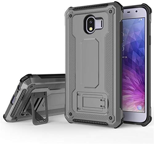 QLOA Multifunctional case for Samsung Galaxy J4 2018 case, Hard PC Soft Bumper Horizontal Stand Protective Cover for Galaxy J4 2018 (2018 Release)-Gray