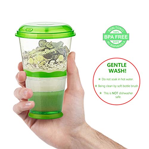 Cereal On the Go Cups Travel-To-Go-Food-Containers Storage with Spoon Breakfast Drink-Cups-Portable (Green)