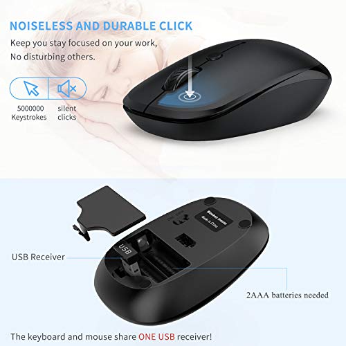 Wireless Keyboard and Mouse Combo - LEKVEY Slim Keyboard Mice, 2.4GHz 109 Keys Full Size Wireless Keyboard Mouse Set, with Number Pad, Silent Click, Stylish Design, US Layout (QWERTY), Space Gray - Thumbnail 4