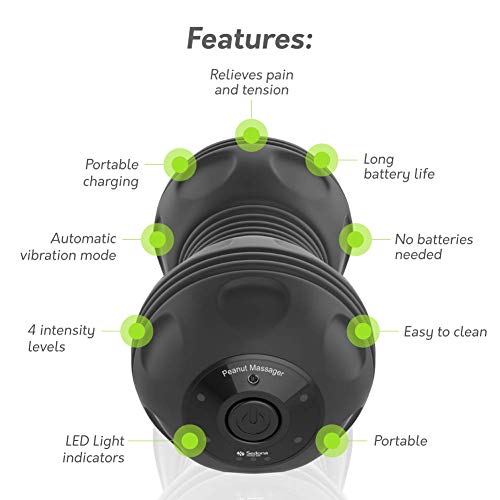 Sedona 4-Speed Vibrating Massage Ball - Electric Rechargeable Portable Peanut Dual Foam Roller for Deep Tissue Recovery Pain Soreness Myofascial Acumobility for Hips Feet Arms Back Neck Waist - Black