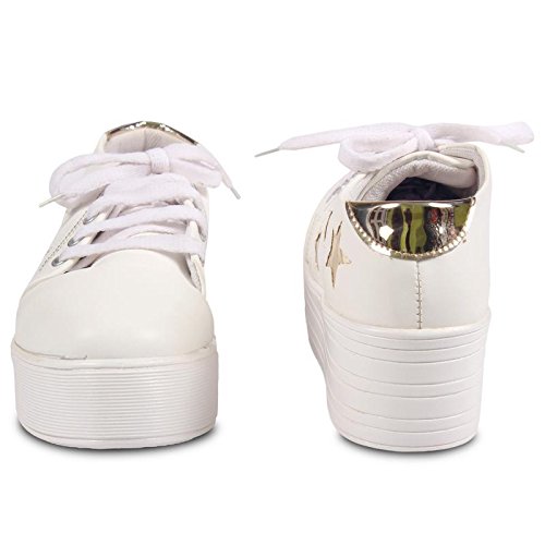 anand archies artificial leather white-gold casual shoes for girl's & women's (aa-340-p)