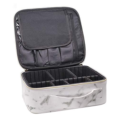 Marble Makeup Organizers and Storage,LKE Cosmetic Bags Waterproof Marble Travel Makeup Train Case Jewelry Travel Organizer with Adjustable Dividers (9.8x8.86x3.7 inches)
