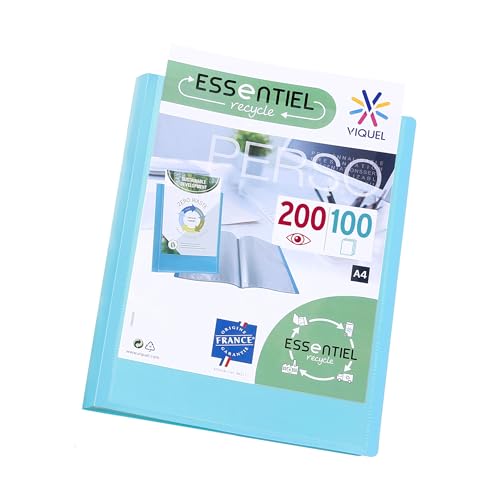 Viquel - Sichtmappe, A4, 200 Seiten, Essentiel, personalisierbar, hergestellt in Frankreich, 100 hochwertige Hüllen, glatt, Türkisblau