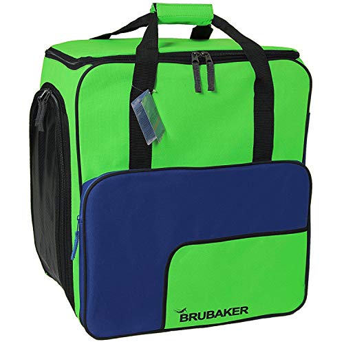 BRUBAKER Combo Ski Bag and Boot Bag for 1 Pair of Skis, Poles, Boots, Helmet & Gear - 170 cm (66 7/8") - Green/Blue