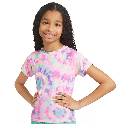 Lands' End Girls' Swim UPF 50+ Short Sleeve Sun Tee Rash Guard Shirt, Aruba Blue, X-Large at Amazon