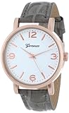 Geneva Women's 2363-grey-GEN Brushed Metal Leather Band Watch