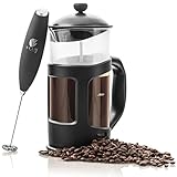 Bean Envy 34 oz French Press Coffee, Espresso and Tea Maker - Premium Bundle Includes Electric Milk Frother - Best Press For 1, 3, 4 or 8 Cups ()