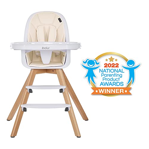 Evolur Zoodle 2 in 1 Baby High Chair in Ivory, Easy to Clean