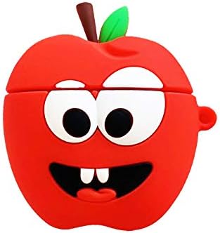 Ultra Thick Soft Silicone Red Apple Face Shaped Case for Apple Airpods 1 2 Wiresless Earbuds 3D Cartoon Protective Hot Cute Lovely Full Protection Design Girls Boys