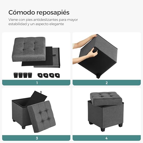 SONGMICS Puff Almancenaje Taburete con Reposapiés 38 x 38 x 40 cm | Taburete con Reposapiés para Salón, Dormitorio MLSF014G01V1